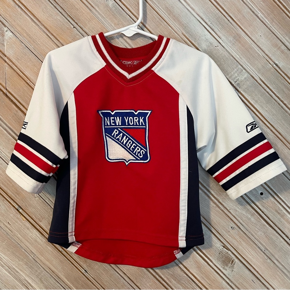 NHL Kids Red Blue White New York Rangers Jersey RBK Hockey Face Off Toddler